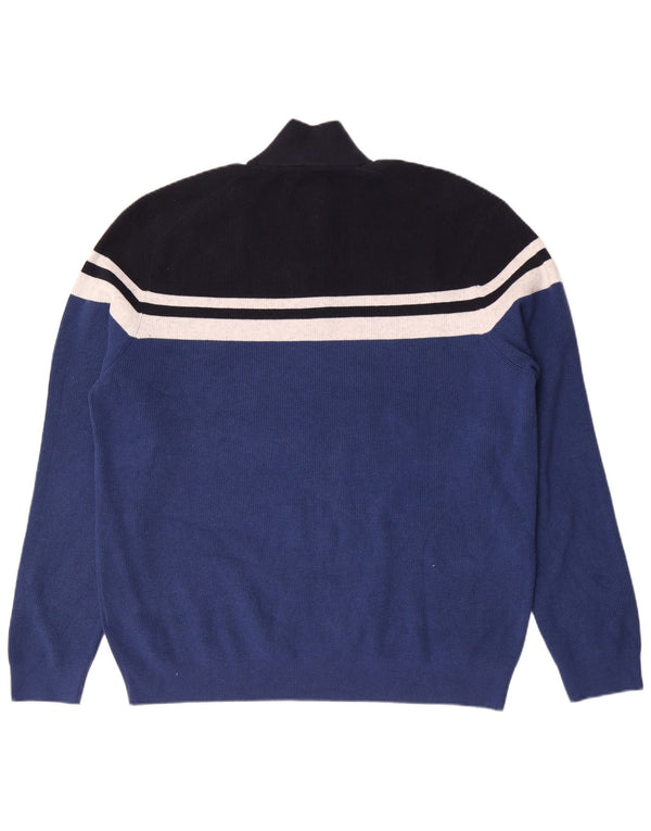 Marks & Spencer Pull col zippé pour homme 2XL Bleu rayé Polyester