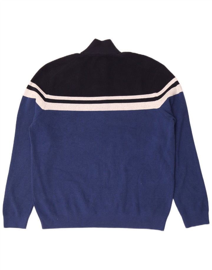 Marks & Spencer Pull col zippé pour homme 2XL Bleu rayé Polyester