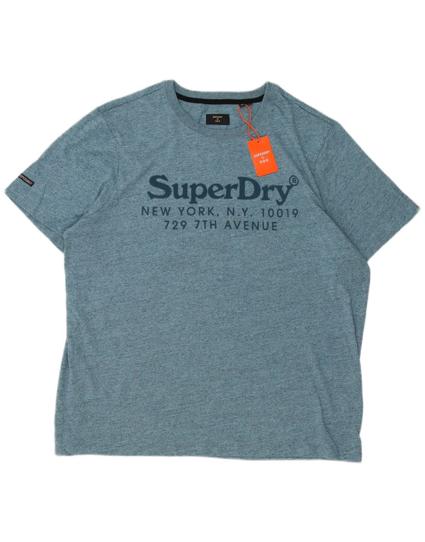 Superdry T-Shirt Graphique Homme Top 3XL Bleu Moucheté Coton