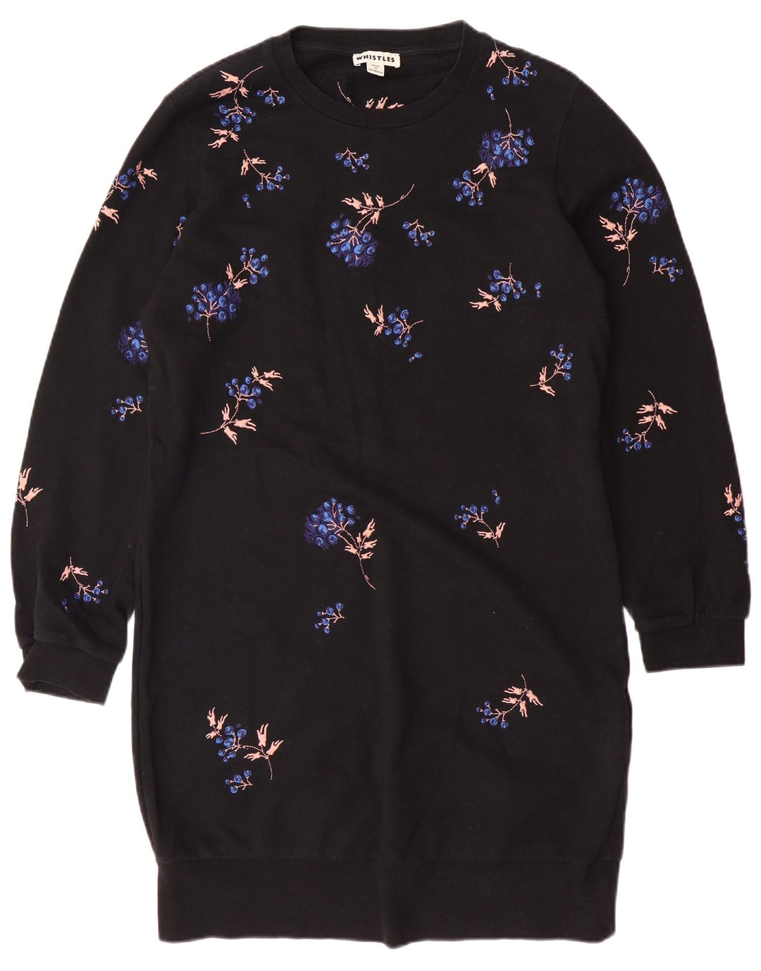 WHISTLES Robe pull sweat-shirt pour femme UK 10 Petit coton floral noir