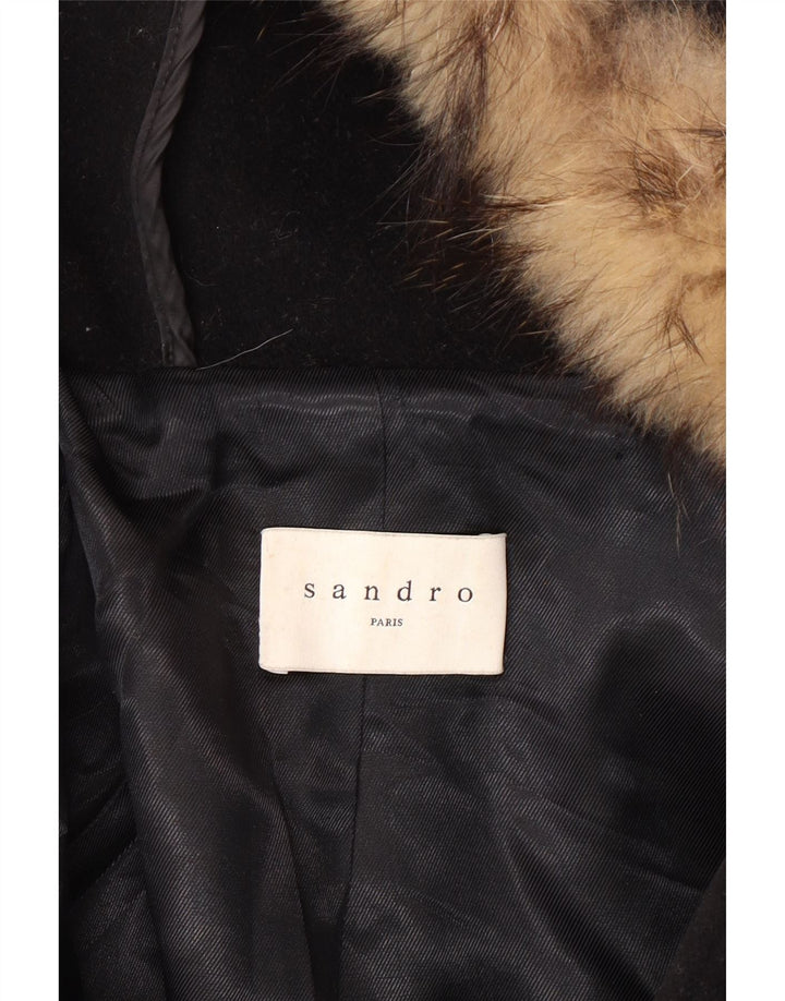 SANDRO Manteau à capuche pour femme EU 40 Laine noire moyenne