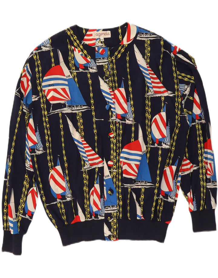 AGENDA Blouson Bomber à Motif Abstrait Femme IT 42 Bleu Marine Moyen Soie