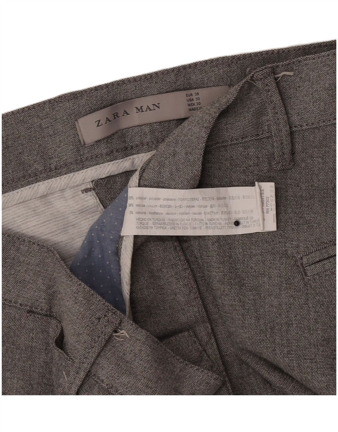 Zara Pantalon Chino Slim Homme EU 38 Small W30 L27 Gris Polyester