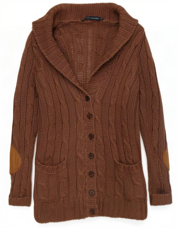 Ralph Lauren Pull cardigan long surdimensionné pour femme UK 6 XS Lin marron