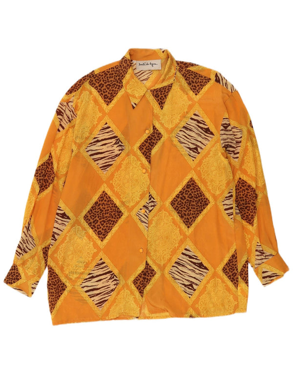 vintage Femme Chemise surdimensionnée Blouse UK 14 Acétate Patchwork Orange Moyen