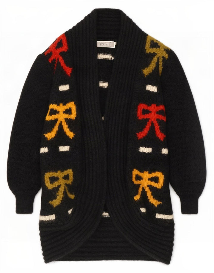 Excel Womens Longline Abstract Pattern Cardigan Pull UK 10 Petit Noir