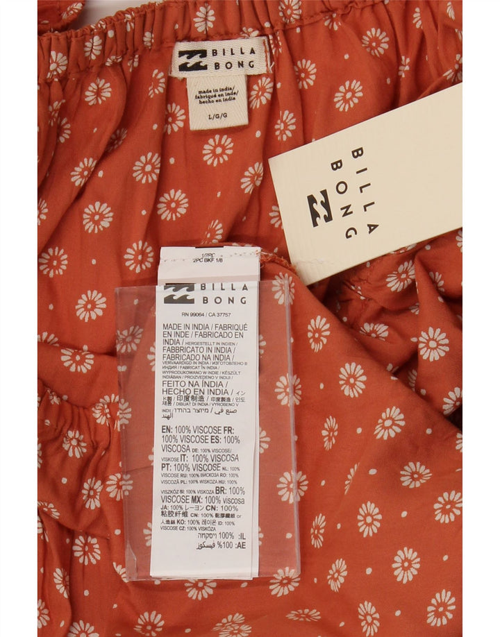 BILLABONG Tunique à Manches 3/4 pour Femme UK 14 Grande Viscose Florale Orange