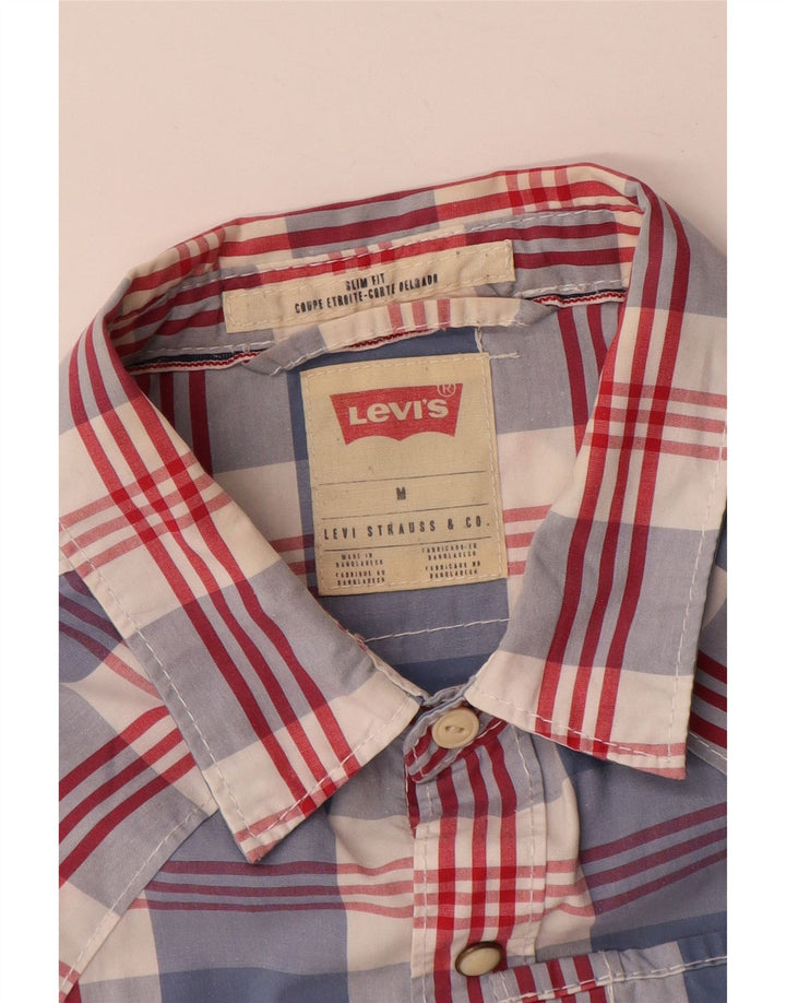 Levi's Chemise Slim Fit à Manches Courtes Homme Bleu Moyen Carreaux Coton