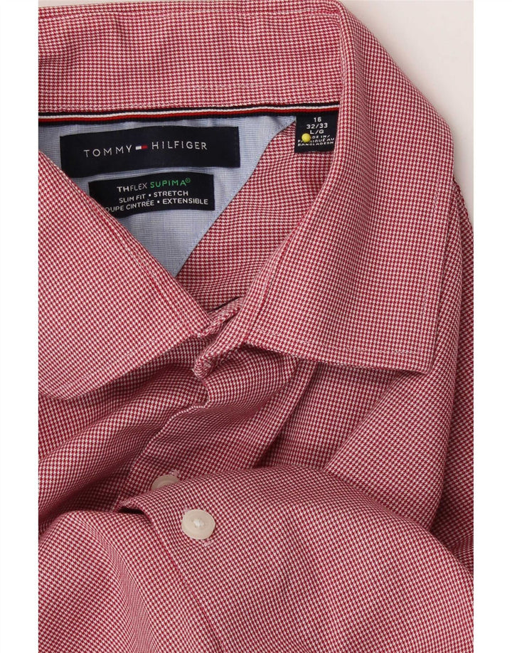 Tommy Hilfiger Chemise Flex Slim Fit pour homme Taille 16 Grand pied-de-poule rouge