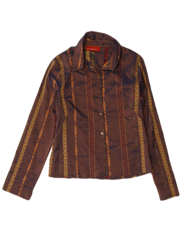 Chemisier chemise femme vintage UK 12 Paisley brun moyen