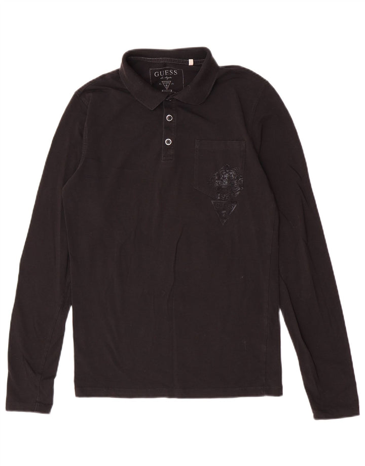 Guess Polo à manches longues pour hommes, petit, noir