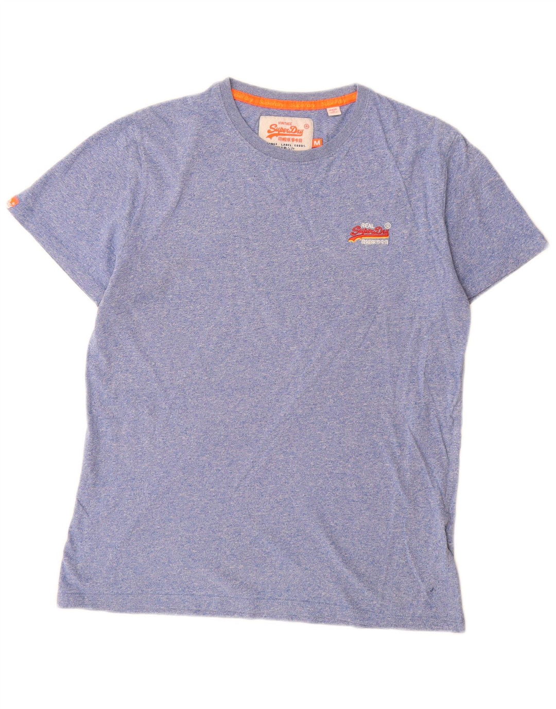 Superdry Homme T-Shirt Top Bleu Moyen Flecked Cotton