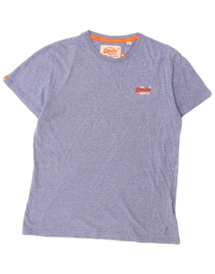 Superdry Homme T-Shirt Top Bleu Moyen Flecked Cotton