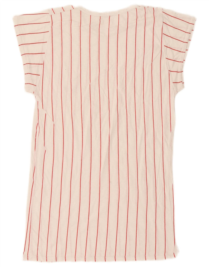 vintage Femme T-Shirt Top UK 12 Moyen Blanc Rayé
