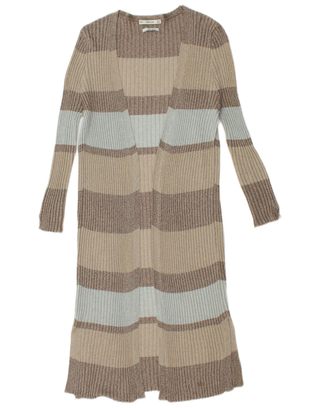 Zara Womens Longline Cardigan Sweater UK 12 Moyen Multicolore Rayé