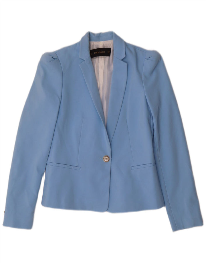 Zara Femme 1 Bouton Blazer Veste UK 10 Petit Bleu Polyester