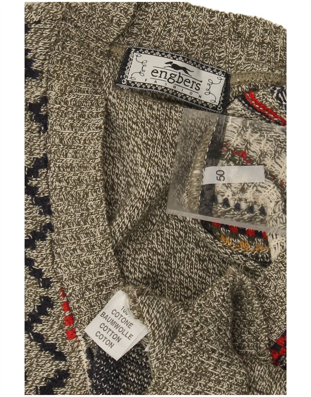 Engbers Pull Col V Homme IT 50 Coton Rayé Gris Moyen