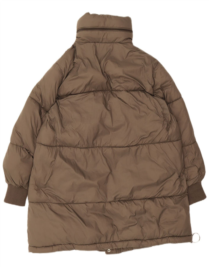 Zara Manteau matelassé surdimensionné à capuche pour femme UK 10 Petit Marron Polyester
