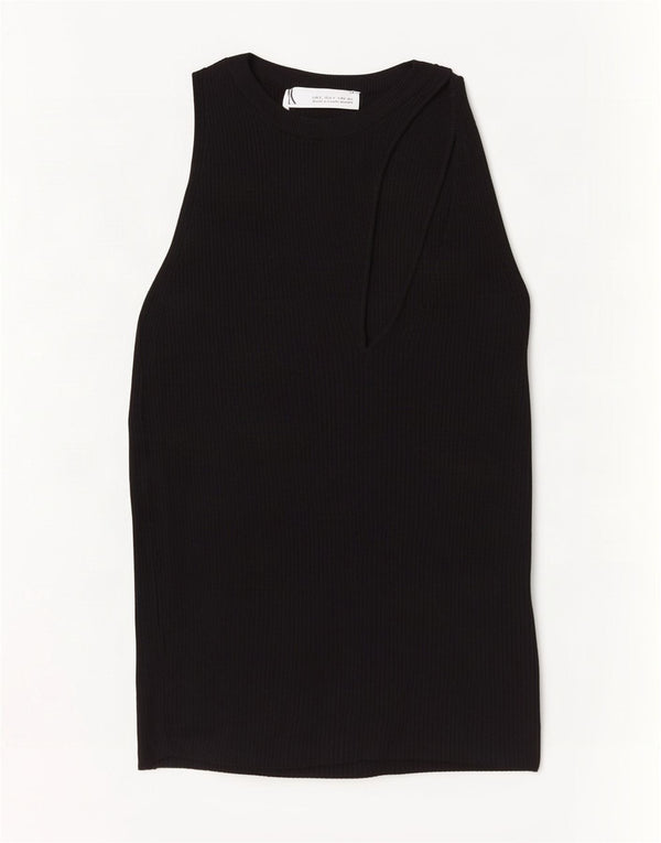 Zara Womens Crop Vest Top UK 8 Small Noir Viscose