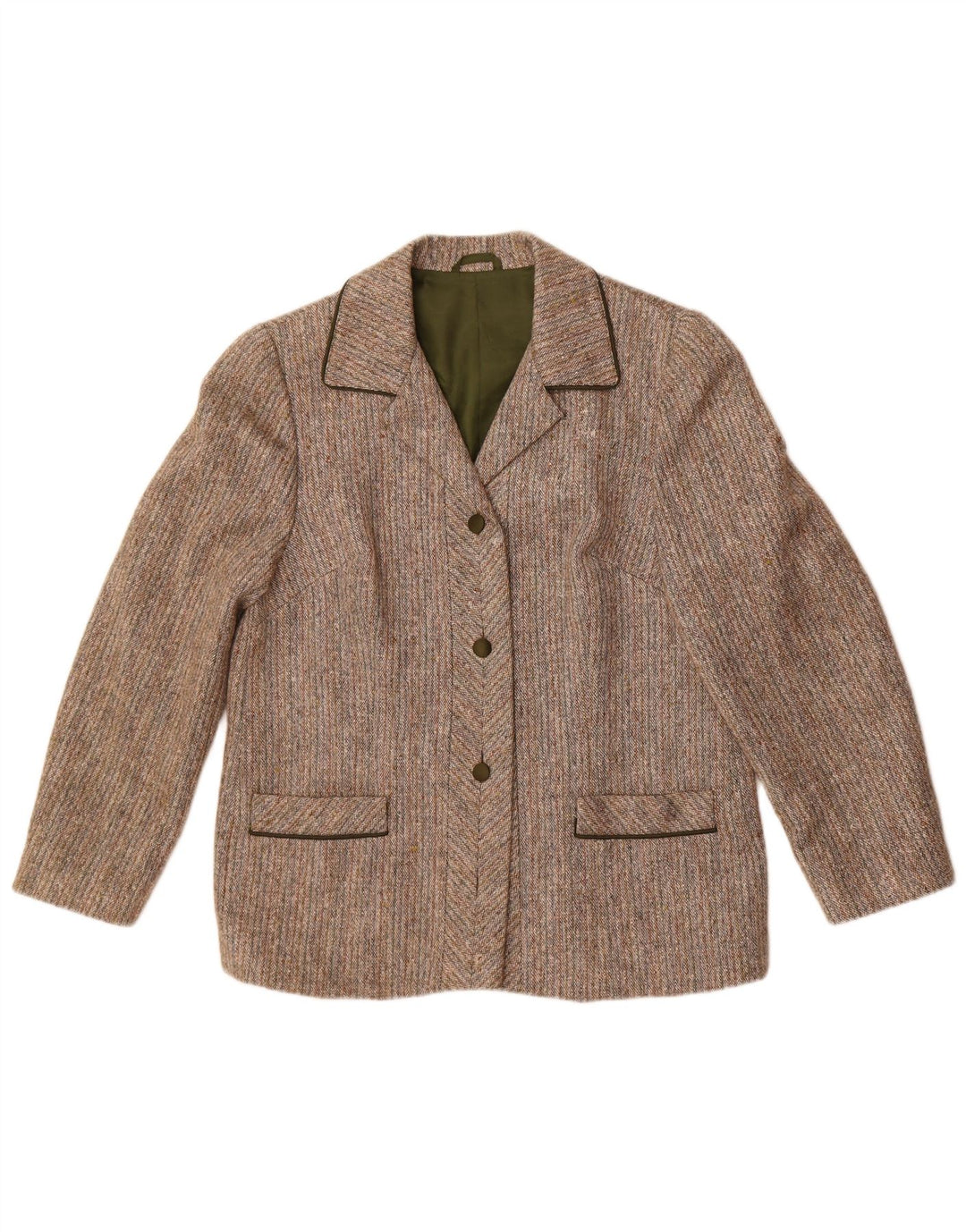 vintage Femme 3 Bouton Blazer Veste UK 14 Laine Rayée Gris Moyen