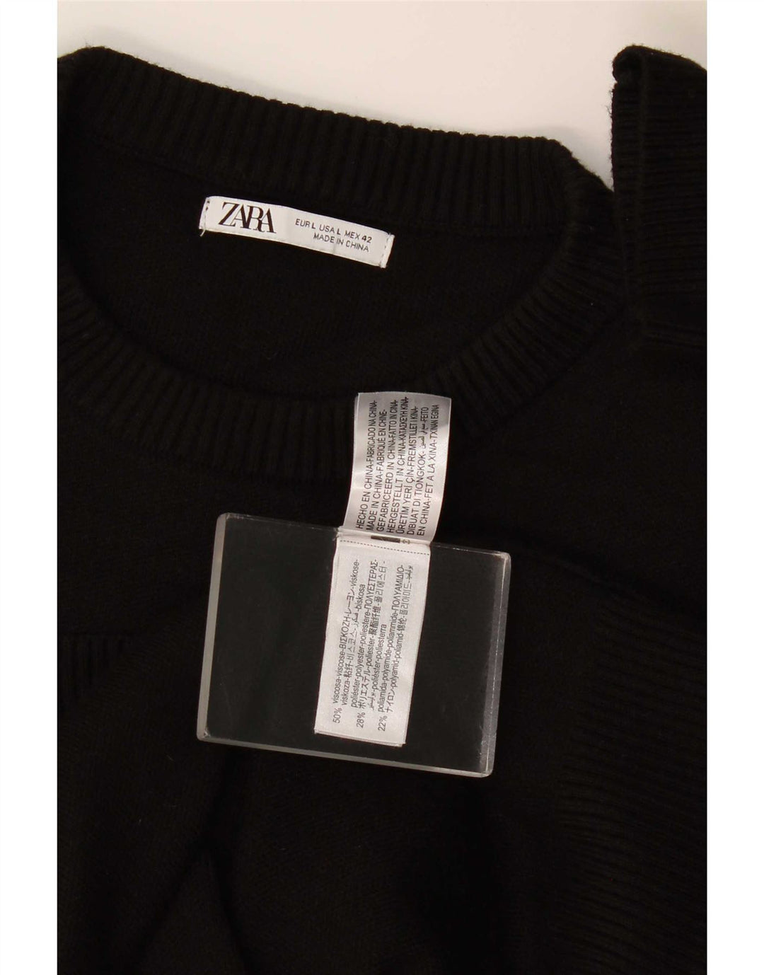 Zara Pull à col rond pour homme Large Noir Viscose