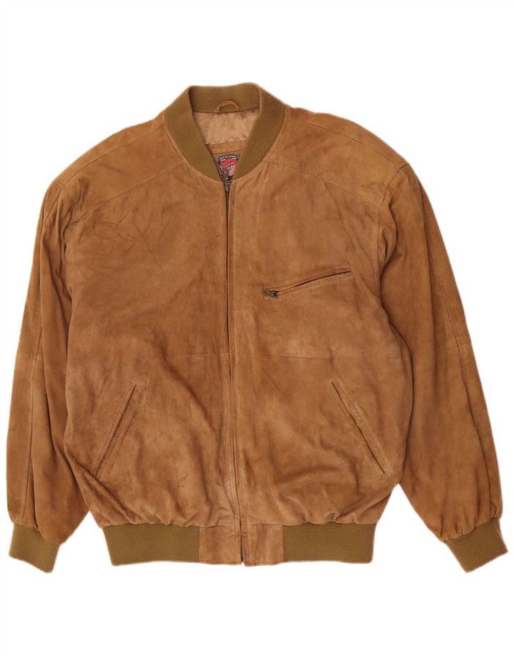vintage Mens Bomber Suede Jacket UK 44 2XL Cuir Marron