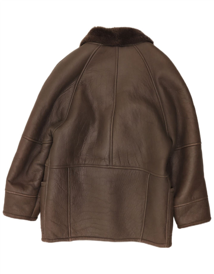 vintage Mens Double Breasted Shearling Jacket IT 50 Grand Cuir Marron