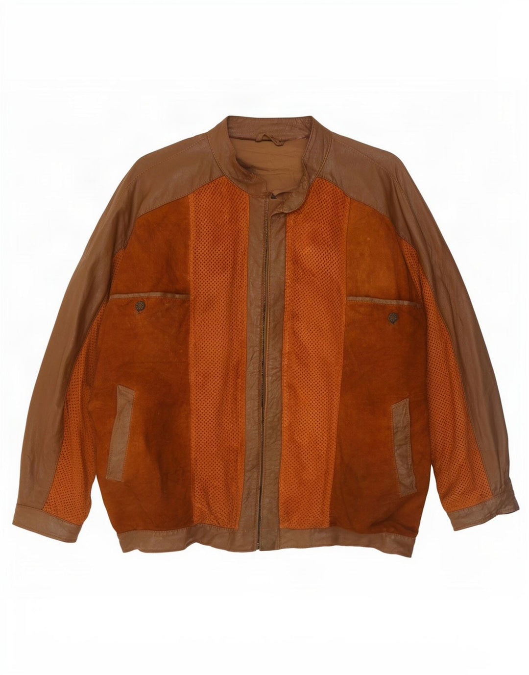 Veste en cuir Bomber homme vintage UK 38 Colorblock brun moyen