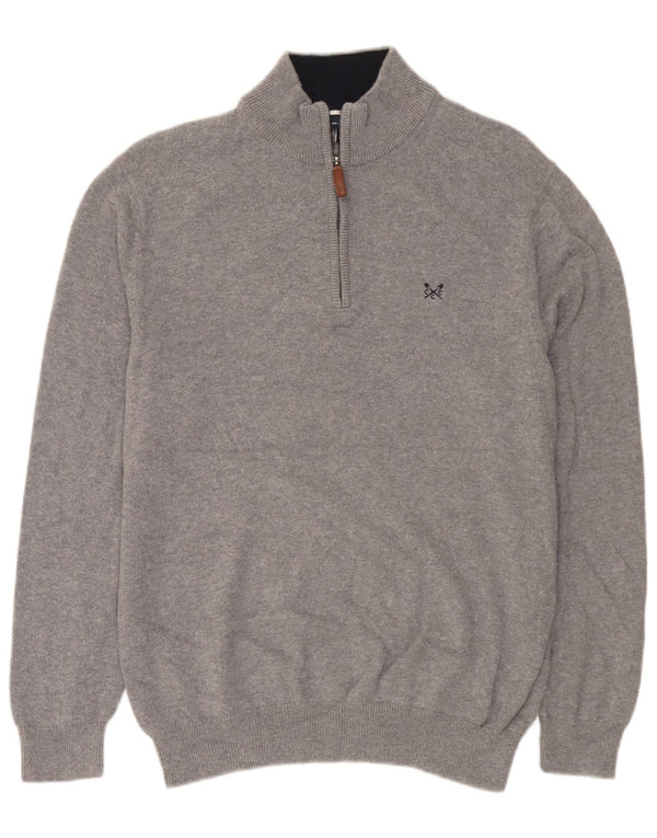 Crew Clothing Pull à col zippé pour homme en coton moucheté gris Taille L