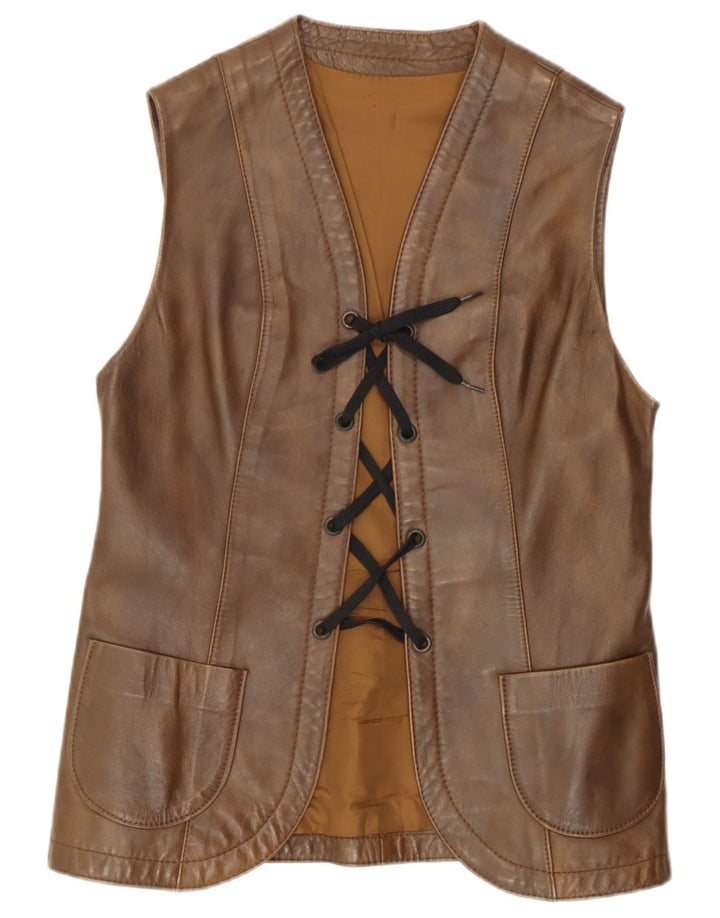 gilet en cuir femme vintage UK 12 Brun moyen