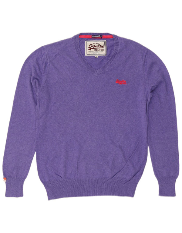 SUPERDRY Pull col en V pour femme UK 14 Violet moyen Coton