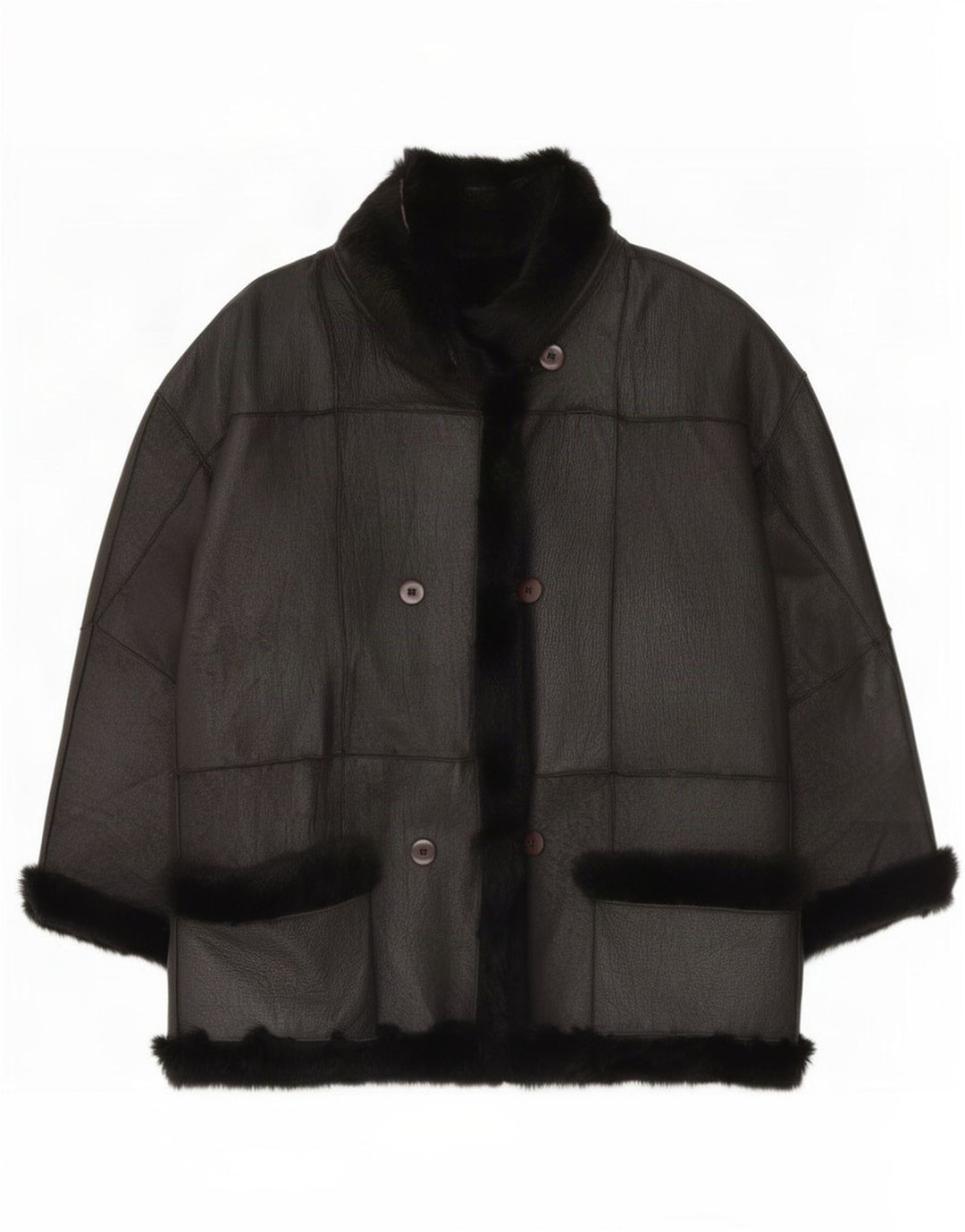 Vintage Womens 3/4 Sleeve Shearling Jacket UK 16 Large Black