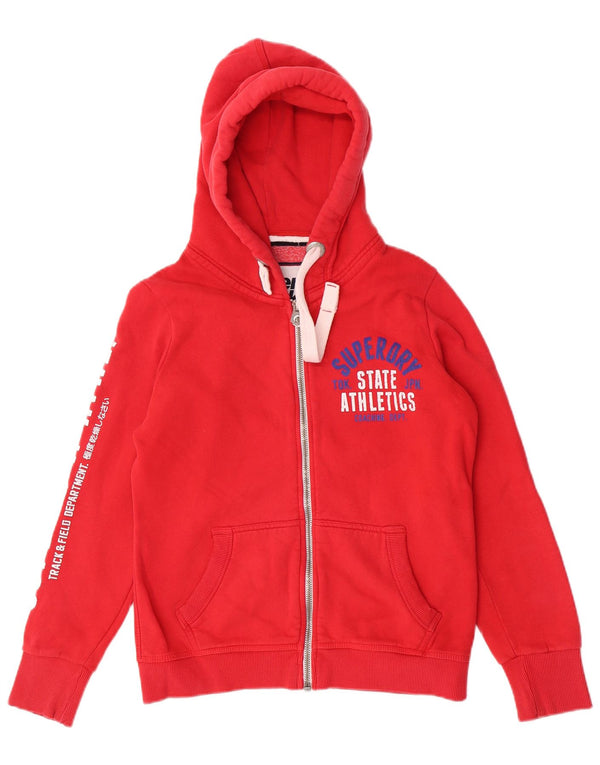 Superdry Pull à capuche zippé graphique pour femme UK 16 Large Rouge Coton