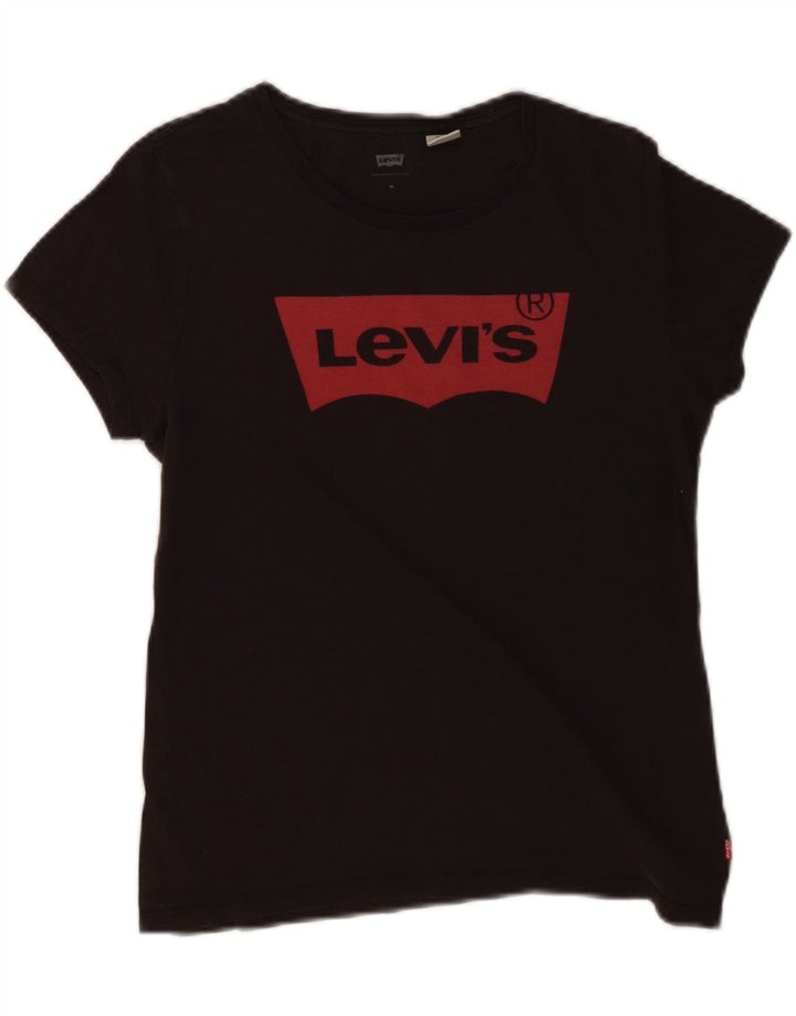 LEVI'S Womens Graphic T-Shirt Top UK 12 Medium Black Cotton