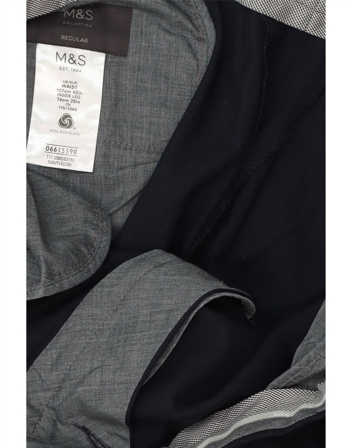 MARKS & SPENCER Pantalon de Costume Regular Fit Homme W42 L29 Laine Bleu Marine