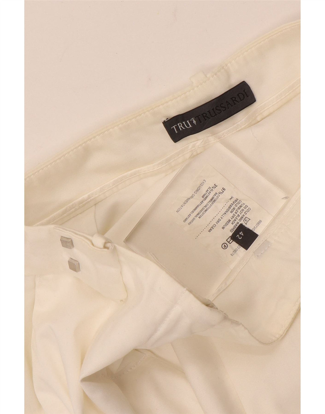TRUSSARDI Pantalon Chino Droit Femme IT 42 Medium W28 L28 Coton Blanc
