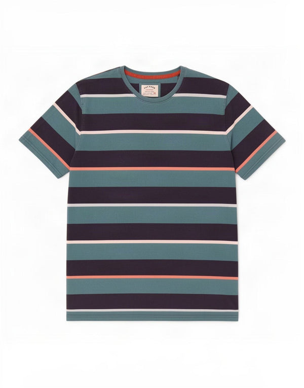 Fat Face T-Shirt Homme Top 2XL Coton Rayé Bleu
