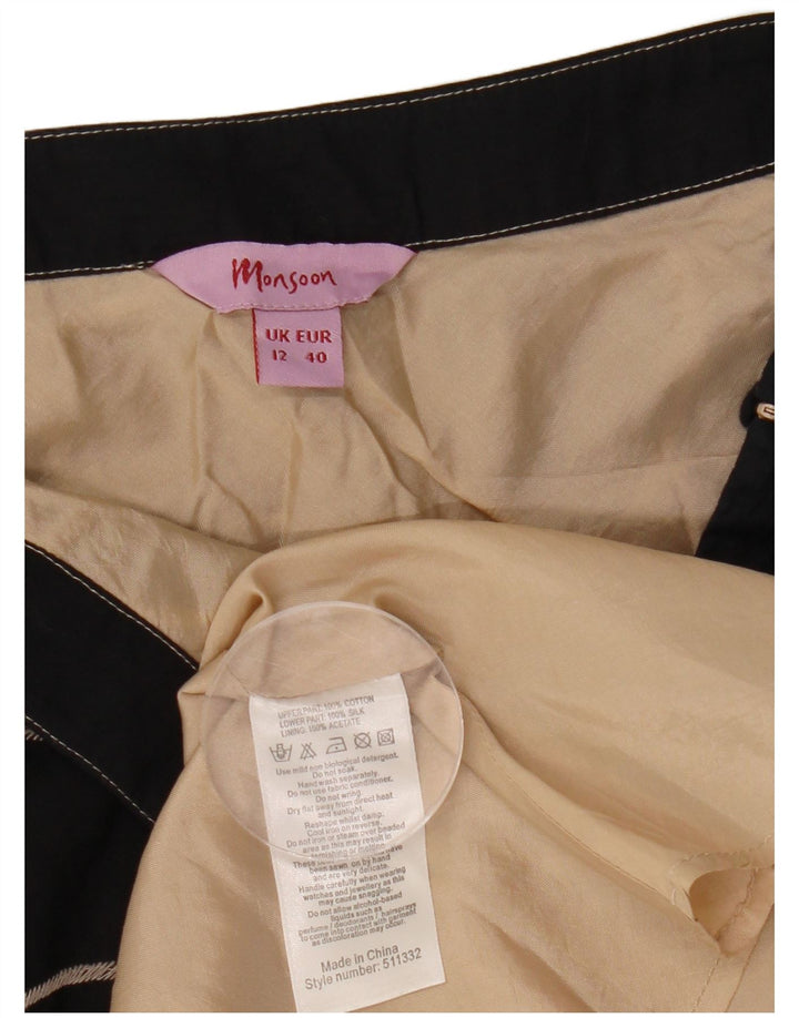 MONSOON Jupe trapèze pour femme UK 12 Medium W30 Coton floral noir