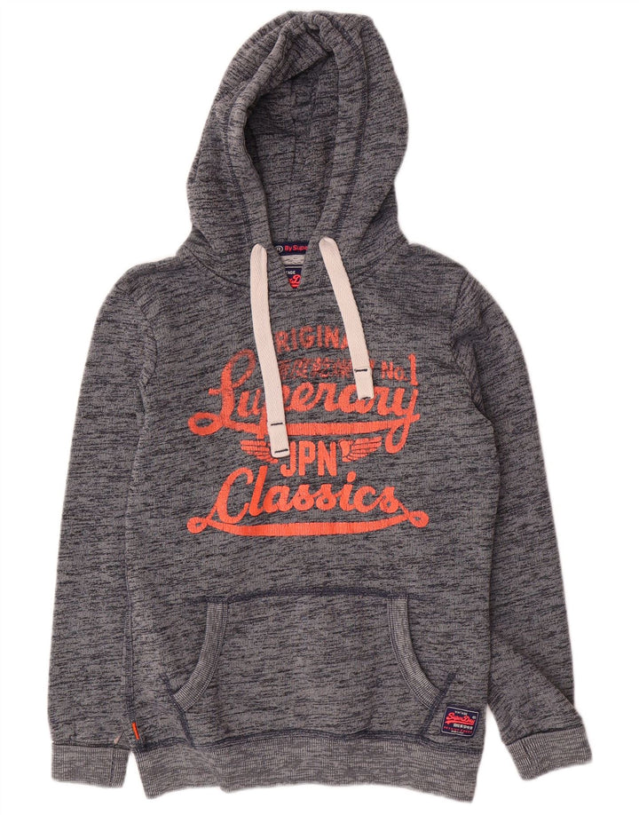 SUPERDRY Pull à capuche graphique surdimensionné pour femme UK 6 XS Gris moucheté