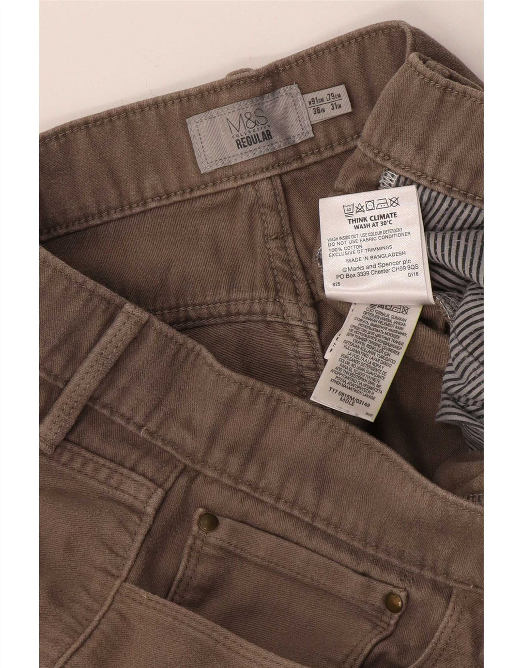 Marks & Spencer Pantalon décontracté régulier pour homme W36 L31 Coton beige