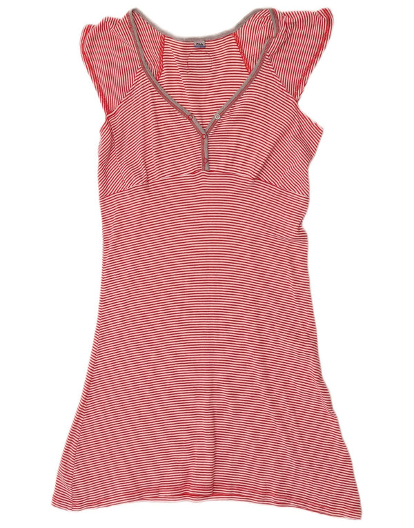 Fila Robe T-Shirt Femme UK 12 Coton Rayé Rouge Moyen