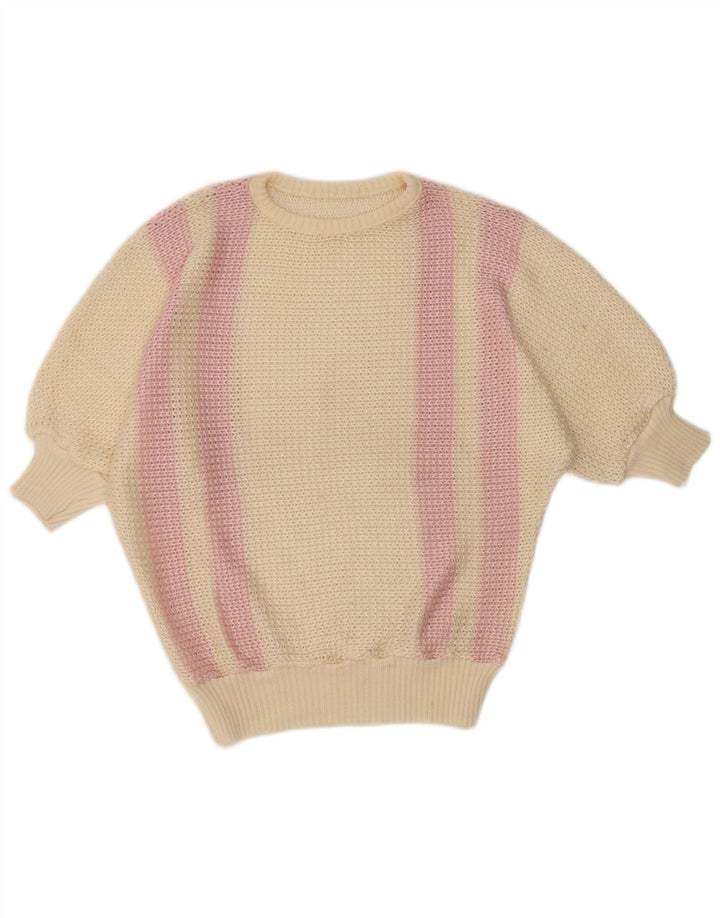 vintage Womens Boat Neck Jumper Sweater UK 14 Grand Off White Rayé