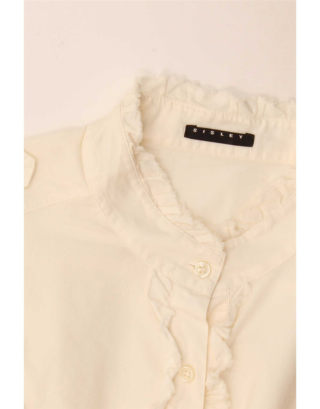 Sisley Chemise militaire à volants sur le devant pour femme UK 12 Blanc moyen