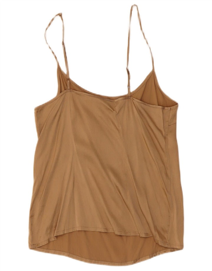 vintage Femmes Cami Top UK 8 Petite Soie Brune