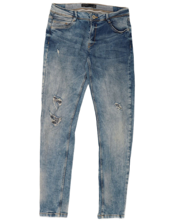 Zara Jean skinny délavé à l'acide pour femme EU 38 Small W28 L28 Bleu