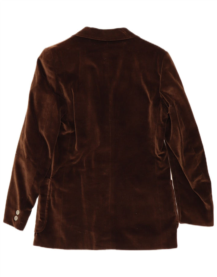 vintage Femmes 2 Bouton Velours Blazer Veste UK 8 Petit Brun