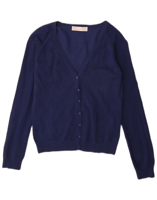 Zara Womens Cardigan Sweater UK 14 Large Bleu Marine Coton