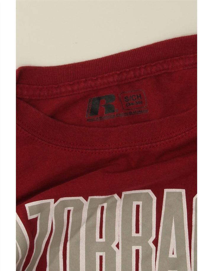 RUSSELL ATHLETIC Mens Graphic Top Long Sleeve Small Burgundy Vintage Russell Athletic and Second-Hand Russell Athletic from Messina Hembry 