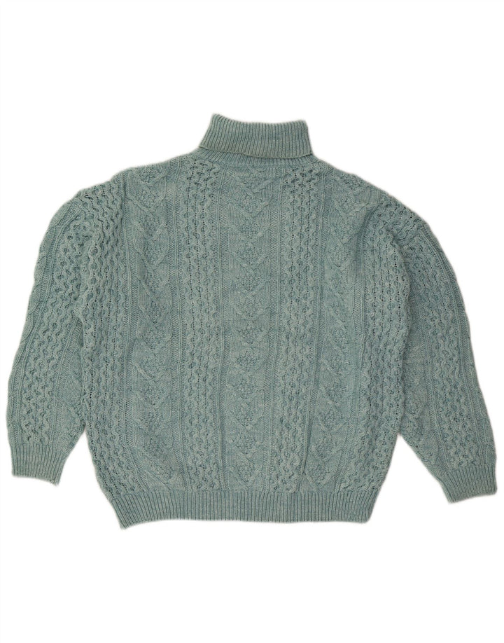 VINTAGE Femmes Surdimensionné Col Roulé Pull Pull UK 18 XL Laine Bleue