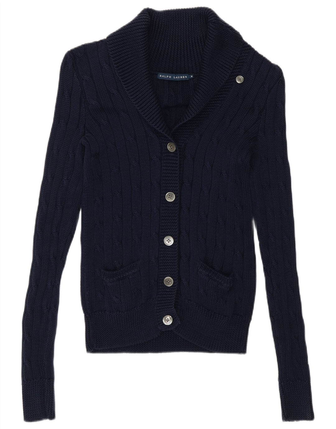 Ralph Lauren Pull Cardigan Femme UK 14 Bleu Marine Moyen
